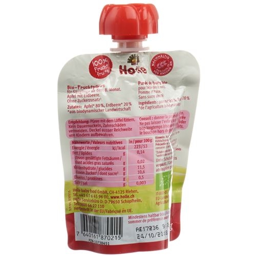 Holle Pouchy apple with strawberry 90g buy online