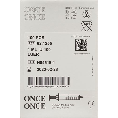 Once Einmalspritze Ins Luer ohne Nadel 100x 0.5ml buy online