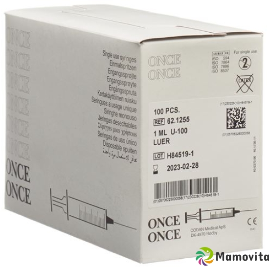 Once Einmalspritze Ins Luer ohne Nadel 100x 0.5ml buy online