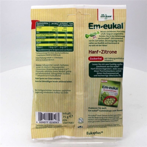 Soldan Em-Eukal Hanf-Zitrone Zuckerfrei 75g buy online