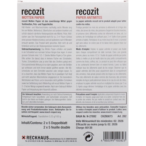 Recozit Motten Papier 2x 5 Stück buy online