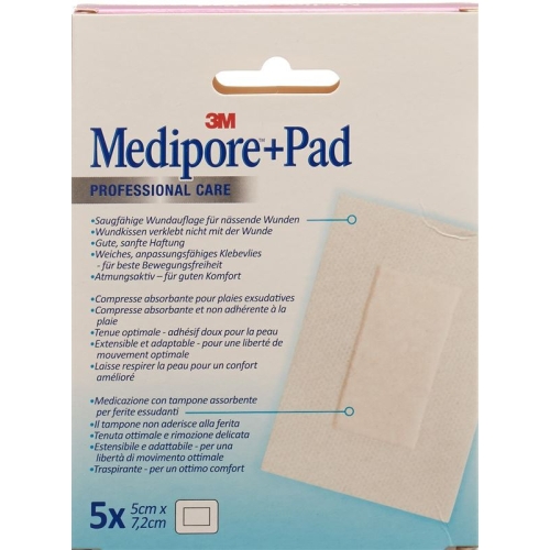 3M Medipore + Pad 5x7.2cm / Wundkissen 2.8x3.8cm 5 Stück buy online