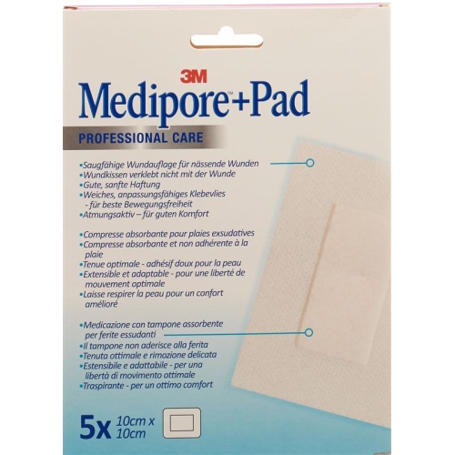 3M Medipore + Pad 10x10cm / Wundkissen 5x5.5cm 5 Stück buy online