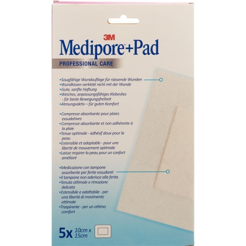 3M Medipore + Pad 10x15cm / Wundkissen 5x10.5cm 5 Stück buy online