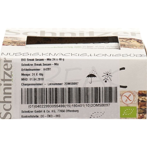 Schnitzer Bio Break Sesame mix bar 24 x 40 g buy online