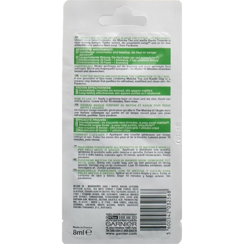 Garnier Skinactive Sach Mask Purify Matc Tea 8ml buy online