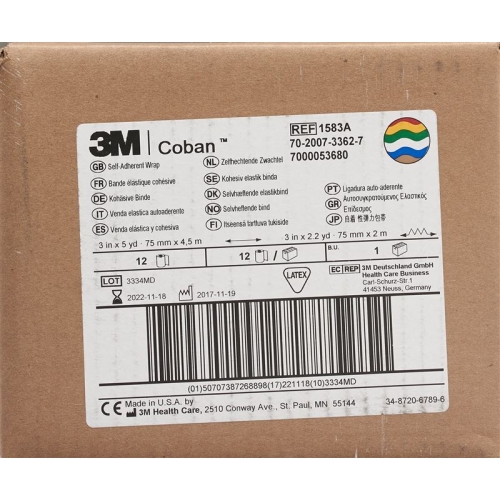 3M Coban Elastische Binde 7.6cmx4.57m Assortiert 12 Stück buy online