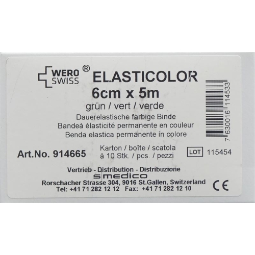 Wero Elasticolor Elastische Binde 5mx6cm Grün 10 Stück buy online