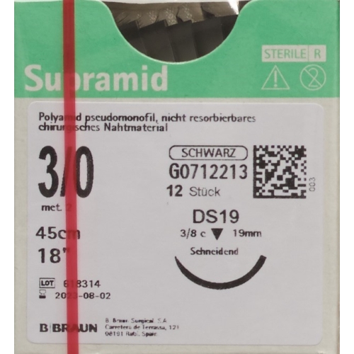 Supramid 45cm Dose 19 3-0 Schwarz 12 Stück buy online