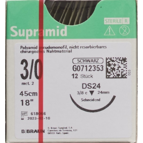 Supramid 45cm Dose 24 3-0 Schwarz 12 Stück buy online