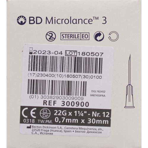 BD Microlance 3 Injektionskanülen 0.7mm x 30mm Schwarz 100 Stück buy online