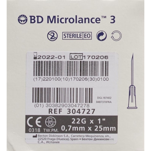 BD Microlance 3 Injektionskanülen 0.7mm x 25mm Schwarz 100 Stück buy online