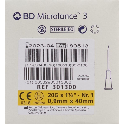 BD Microlance 3 Injektionskanülen 0.9mm x 40mm Gelb 100 Stück buy online