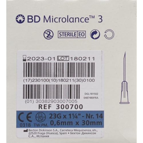 BD Microlance 3 Injektionskanülen 0.6 x 30mm Blau 100 Stück buy online