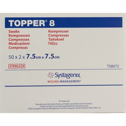 Topper 8 Einmal-Kompressen 7.5x7.5cm Steril 50 Beutel à 2 Stück buy online