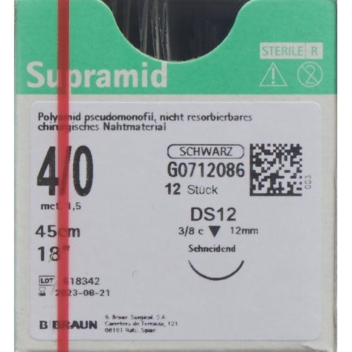 Supramid 45cm Dose 12 4-0 Schwarz 12 Stück buy online