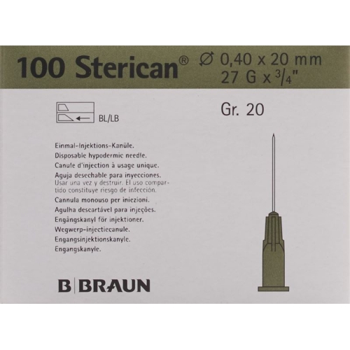 Sterican Nadel 27g 0.40x20mm Grau Luer 100 Stück buy online