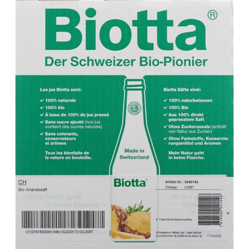 Biotta Bio Ananas 6 Flaschen 5dl buy online