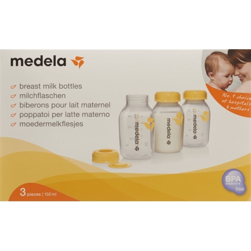 Medela Milchflasche 150ml 3 Stück bedruckt mit Deckel buy online