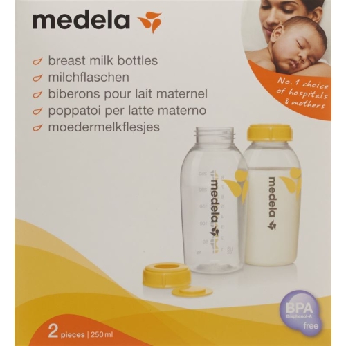 Medela Milchflasche 250ml 2 Stück bedruckt mit Deckel buy online