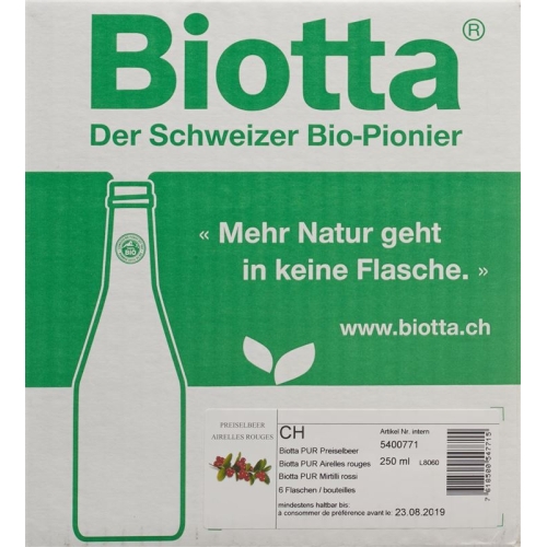 Biotta Bio PUR Preiselbeer 6 Flaschen 250ml buy online