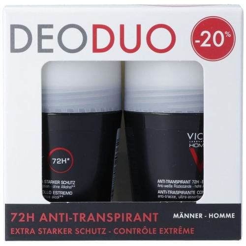 Vichy DeoDuo Homme Anti-Transpirant 72H Extra Strong Protection Roll-On 2x 50ml buy online