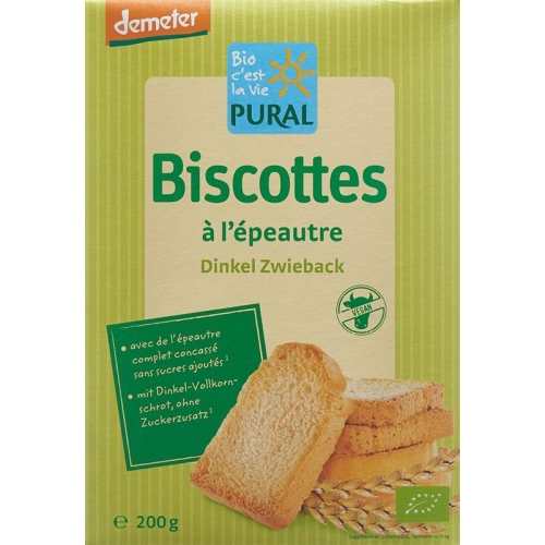 Pural Dinkelzwieback ohne Zucker Demeter 200g buy online