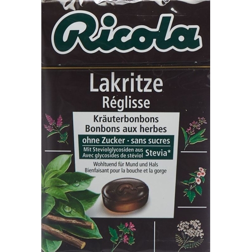 Ricola Lakritze Kräuterbonbons ohne Zucker mit Stevia Box 50g buy online