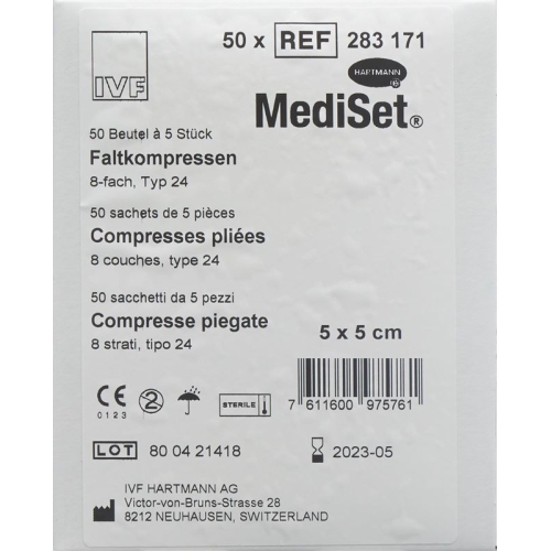 MediSet IVF Faltkompressen type 24 5x5 8 times sterile 50 x 5 pcs buy online