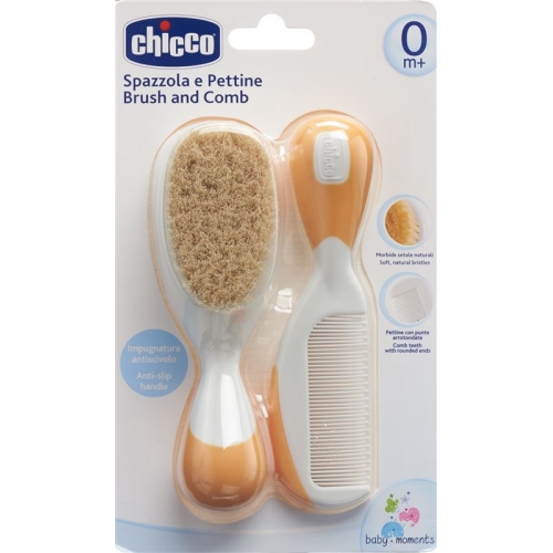 Chicco comb and brush natural bristles orange 0m + buy online