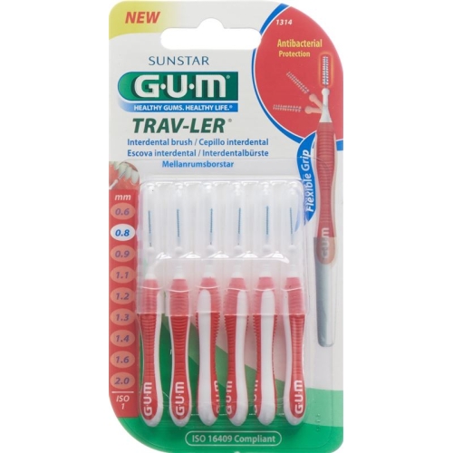 GUM SUNSTAR Proxabrush Trav-Ler ISO 1 0.8mm cylindric red 6 pcs buy online