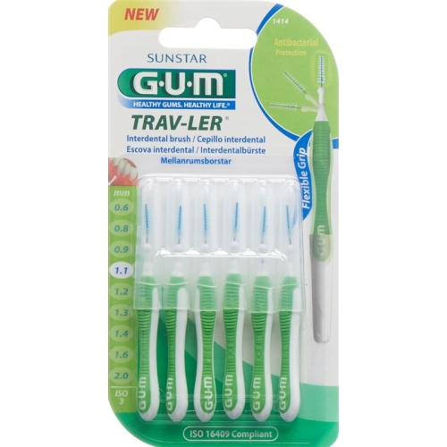 GUM SUNSTAR Proxabrush Trav-Ler ISO standard 1.1mm 3 conic green 6 pcs buy online