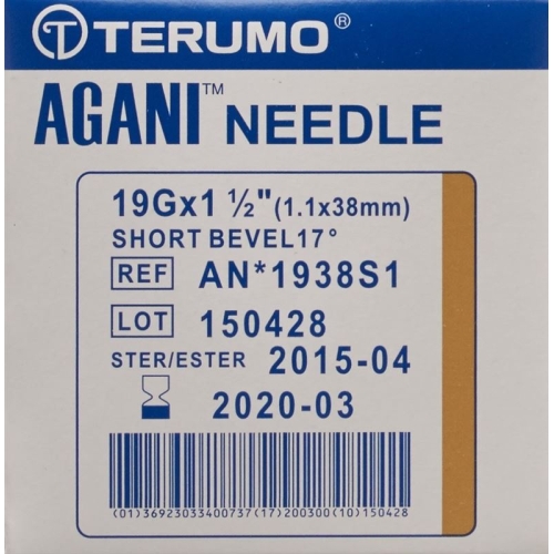 Terumo Agani disposable cannula 19G 1.1x38mm ivory short cut 100 pcs buy online