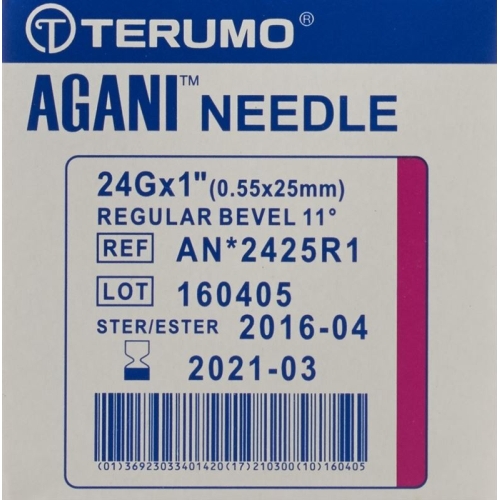 Terumo Agani disposable cannula 24G 0.55x25mm purple 100 pcs buy online