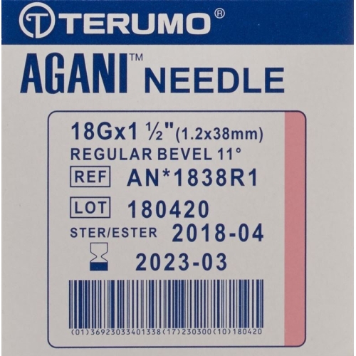 Terumo Agani disposable cannula 18G 1.2x38mm pink 100 pcs buy online