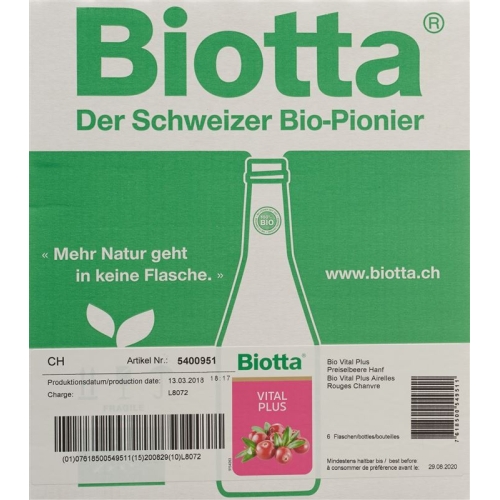 Biotta Vital Plus Cranberry & hemp 6 x 5 dl buy online