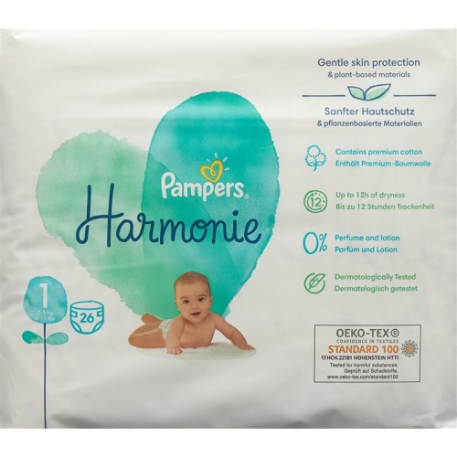 Pampers Harmonie Grösse 1 2-5kg Newborn Tragep 26 Stück buy online