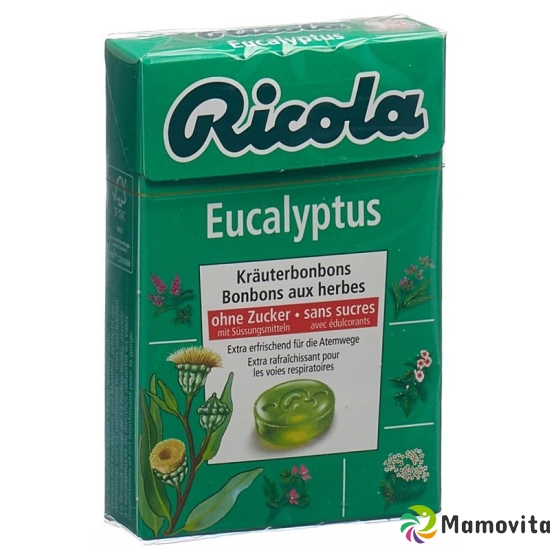 Ricola Eucalyptus Kräuterbonbons ohne Zucker Box 50g buy online