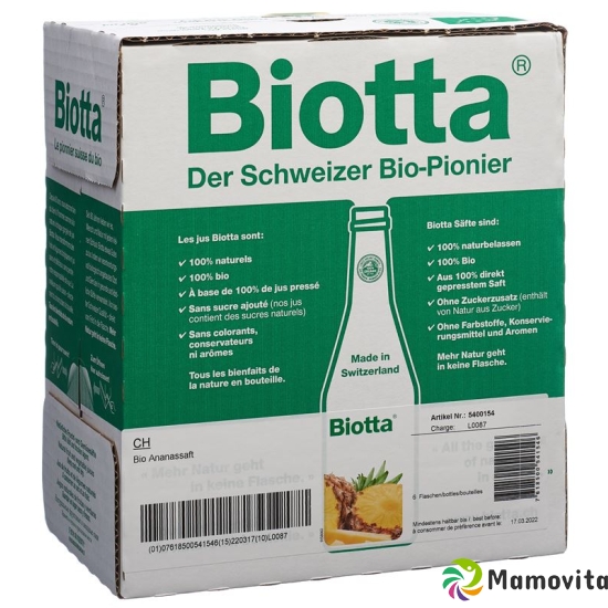 Biotta Bio Ananas 6 Flaschen 5dl buy online