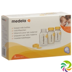 Medela Milchflasche 150ml 3 Stück bedruckt mit Deckel