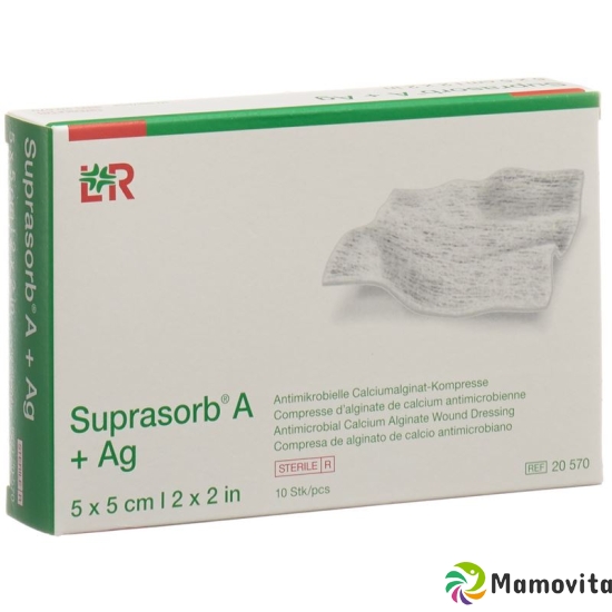 Suprasorb A + Ag Calciumalginat Kompresse 5x5cm Steril 10 Stück buy online