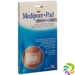 3M Medipore + Pad 10x15cm / Wundkissen 5x10.5cm 5 Stück