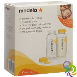 Medela Milchflasche 250ml 2 Stück bedruckt mit Deckel