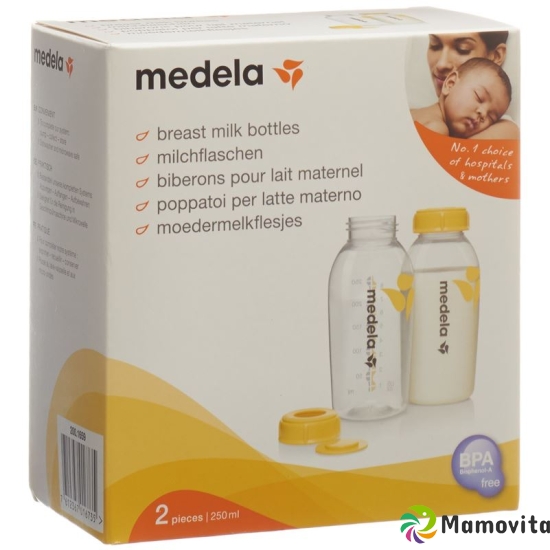 Medela Milchflasche 250ml 2 Stück bedruckt mit Deckel buy online