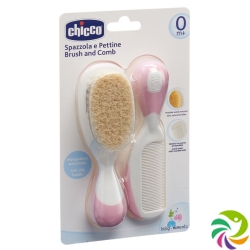 Chicco Comb and Brush Natural Bristle Pink 0m+