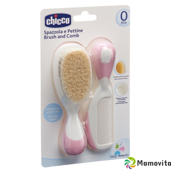 Chicco Comb and Brush Natural Bristle Pink 0m+ buy online