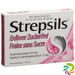 Strepsils Lutschtabletten Erdbeer ohne Zucker 16 Stück