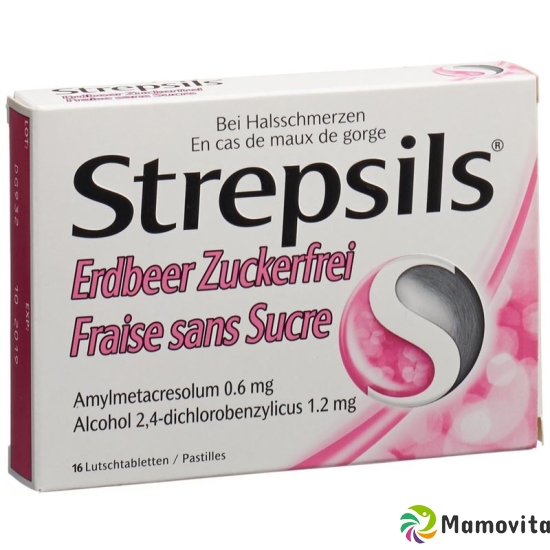 Strepsils Lutschtabletten Erdbeer ohne Zucker 16 Stück buy online