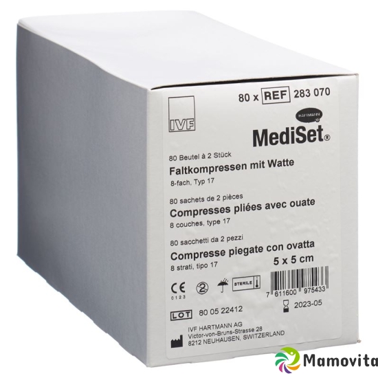 MediSet Faltkompressen mit Watte 5x5cm Typ 17 8-fach 80x 2 Stück buy online