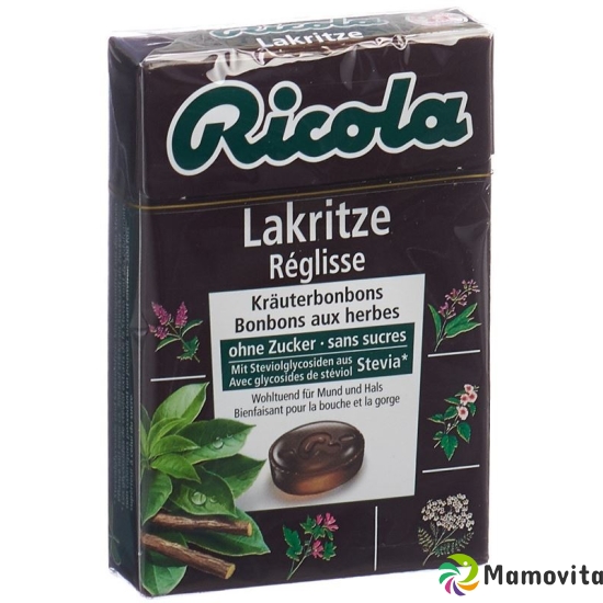 Ricola Lakritze Kräuterbonbons ohne Zucker mit Stevia Box 50g buy online